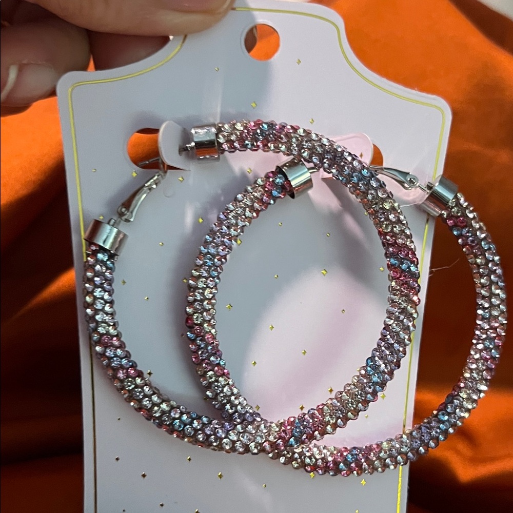 Eye Candy Multicolor Crystal Hoop Earrings🩷🩵